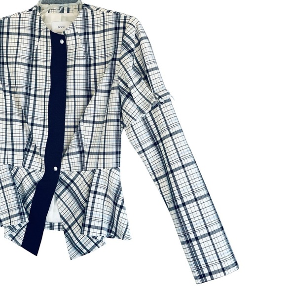 LEWIT Plaid Wool / Mohair Peplum Blazer Lined Blue White Size Small - Picture 4 of 12